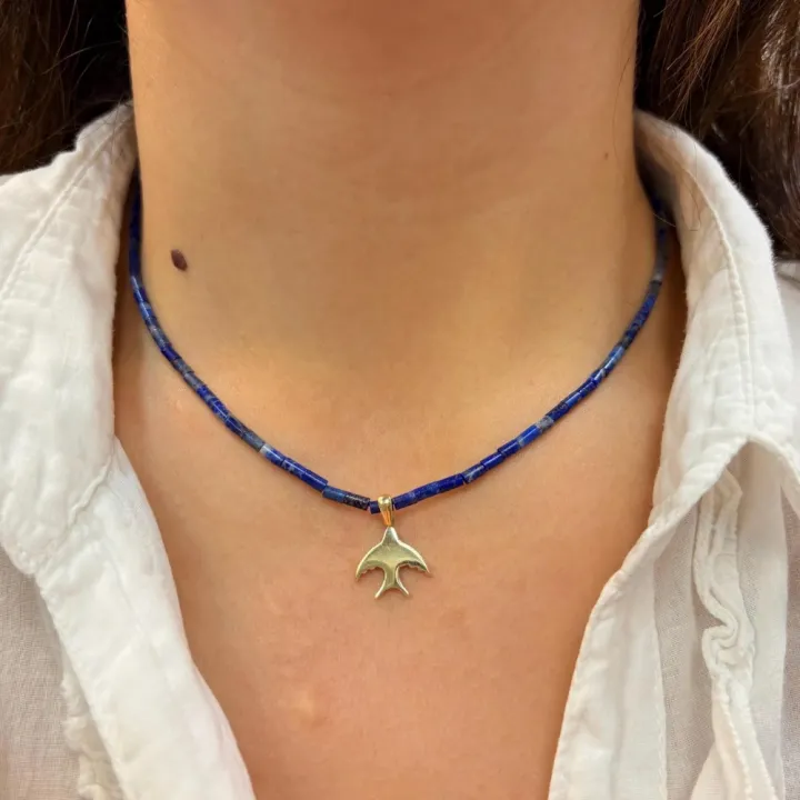 14 Ayar Altın Kırlangıç Lapis Taşlı Kolye