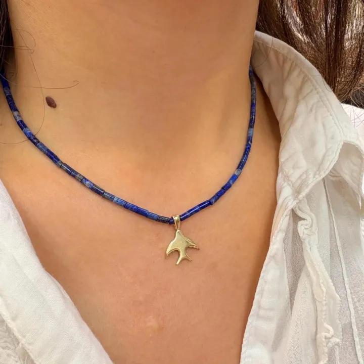 14 Ayar Altın Kırlangıç Lapis Taşlı Kolye