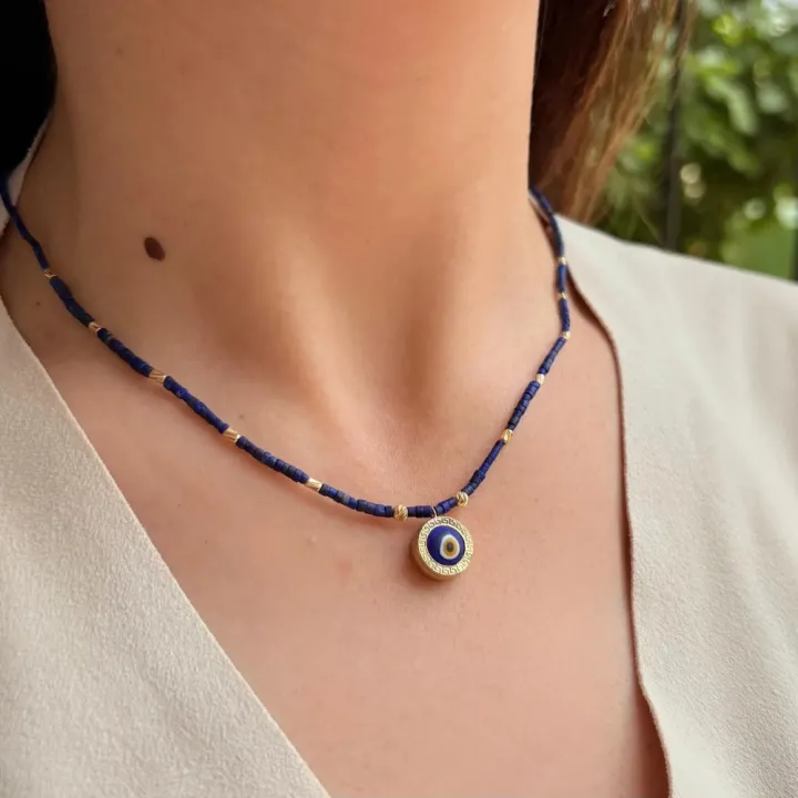 14 Ayar Altın Nazar Boncuklu Lapis Taşlı Kolye