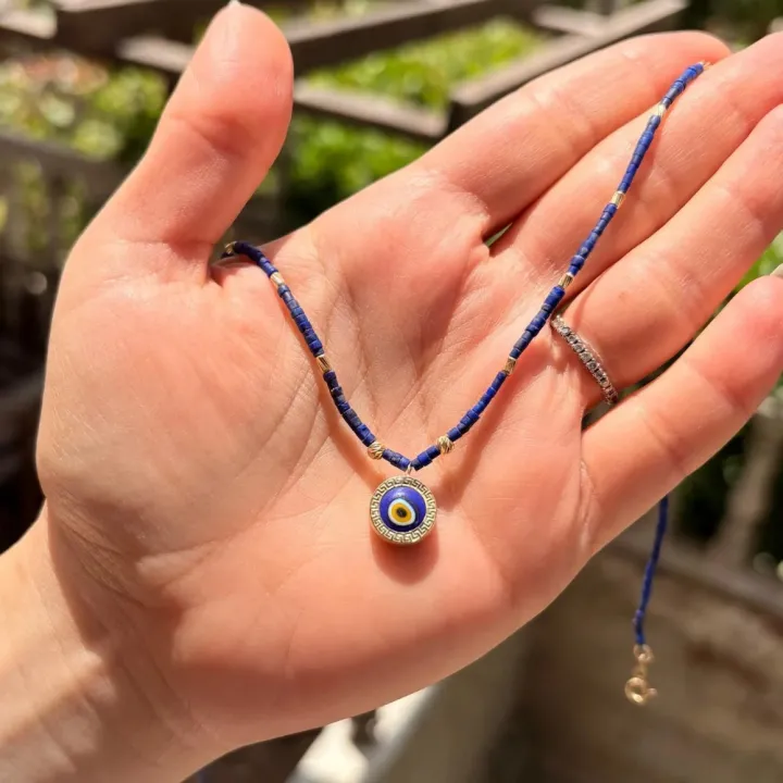 14 Ayar Altın Nazar Boncuklu Lapis Taşlı Kolye