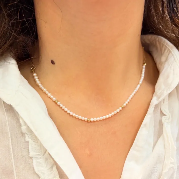 14 Ayar Altın Çift Taraflı İnci Kolye