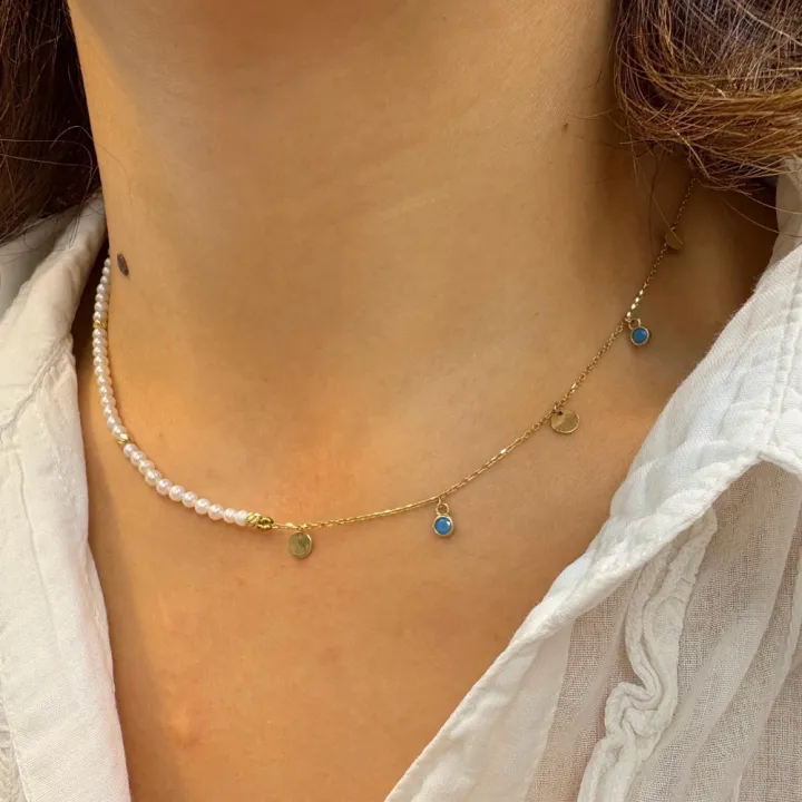 14 Ayar Altın Çift Taraflı İnci Kolye