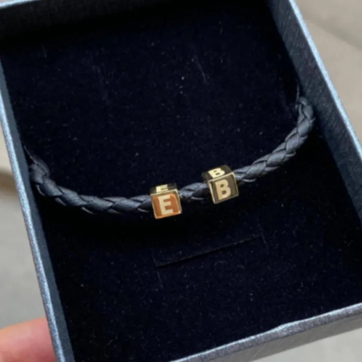 14 Ayar Altın Deri Kordonlu 2 Küp Bileklik - 6mm