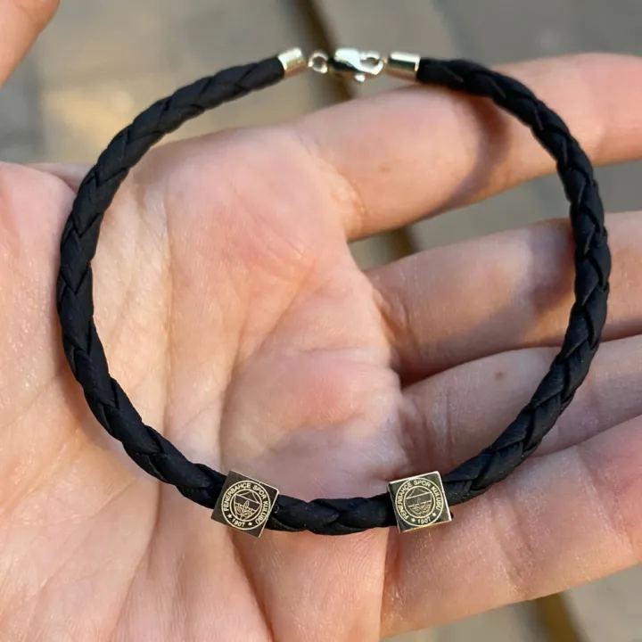 14 Ayar Altın Deri Kordonlu 2 Küp Bileklik - 6mm