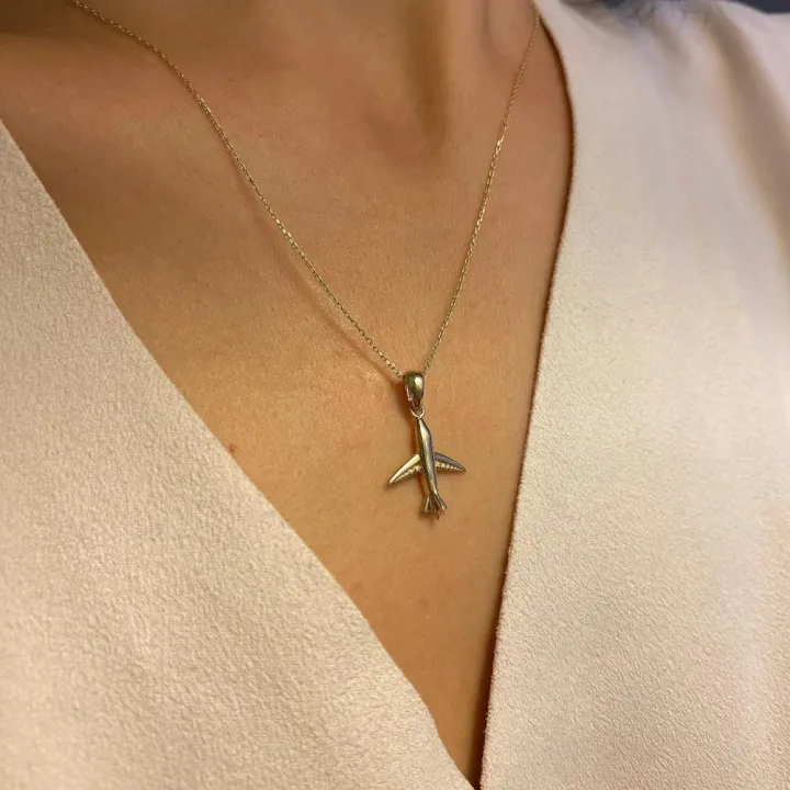 14 Ayar Altın Uçak Kolye Ucu