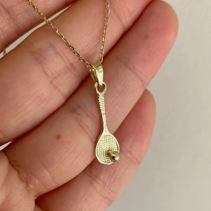 14 Ayar Altın Tenis Raketi Kolye Ucu