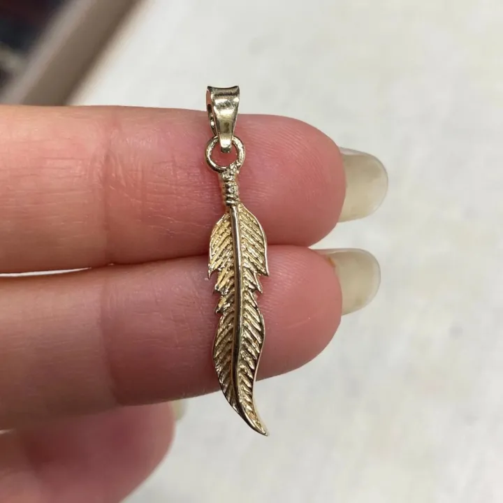 14 Ayar Altın Kuş Tüyü Kolye Ucu