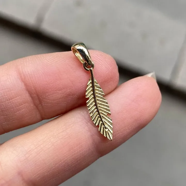 14 Ayar Altın Kuş Tüyü Kolye Ucu