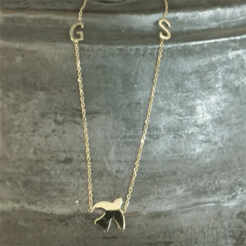 14 Ayar Altın Kırlangıç Harf Kolye - 2 Harf