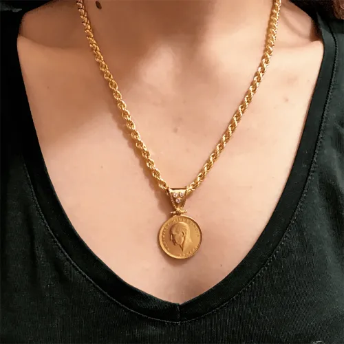 14-22 Ayar Altın Halat Zincir Ata Lira Kolye