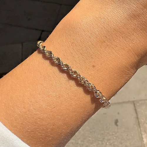 14 Ayar Altın Halat Zincir Bileklik - 4mm