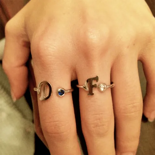 14 Ayar Altın Taşlı Harf Yüzük - 1 Harf