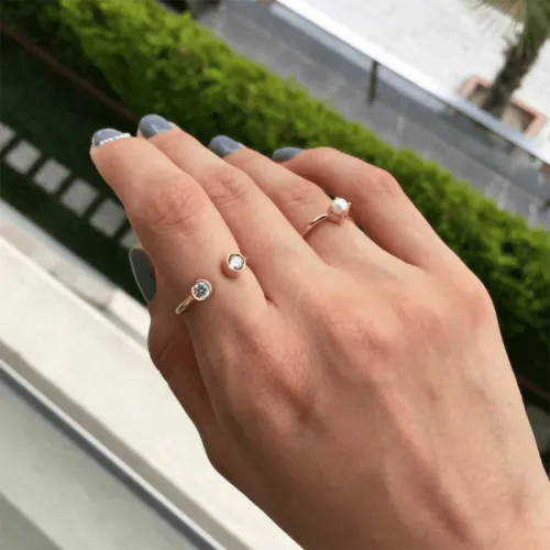 14 Ayar Altın Çift Taşlı Yüzük