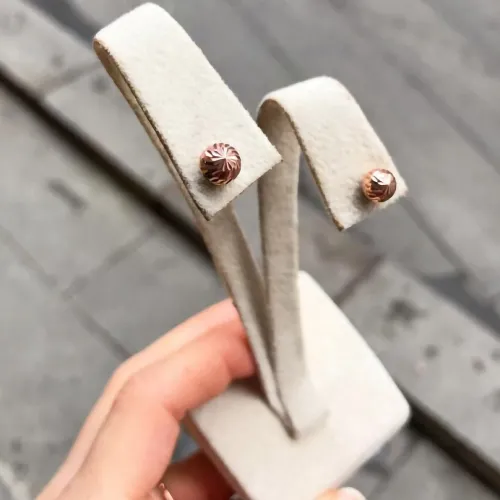 14 Ayar Altın Kalem İşlemeli Top Küpe - 5mm