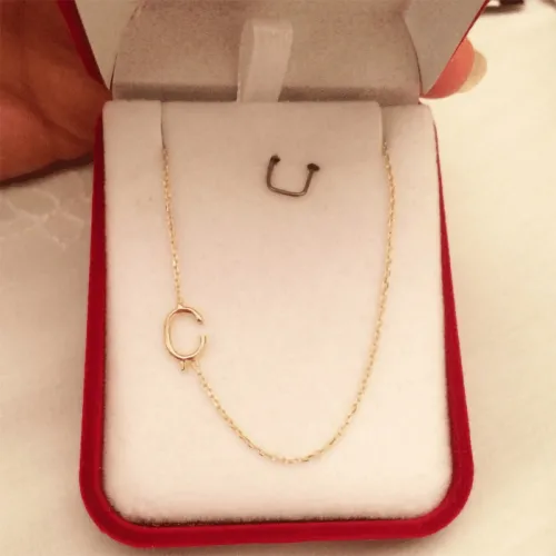 14 Ayar Altın Tel Kıvırma Harf Kolye - 1 Harf