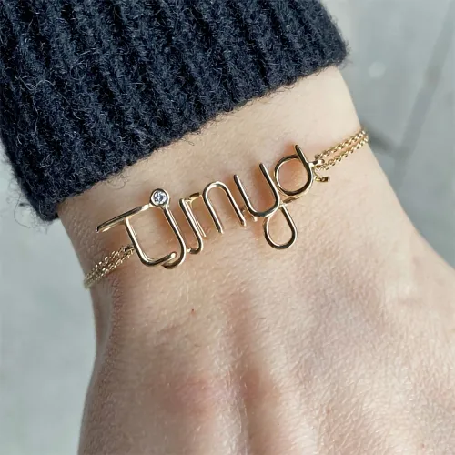 14 Ayar Altın Tel Kıvırma İsim Bileklik - 5 Harf