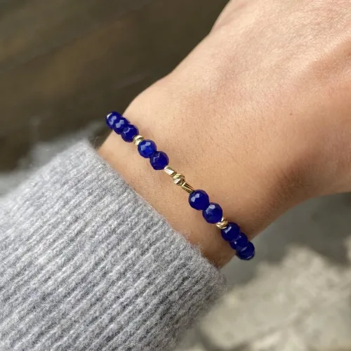 14 Ayar Altın Lacivert Quartz Taşlı Bileklik