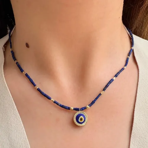 14 Ayar Altın Nazar Boncuklu Lapis Taşlı Kolye