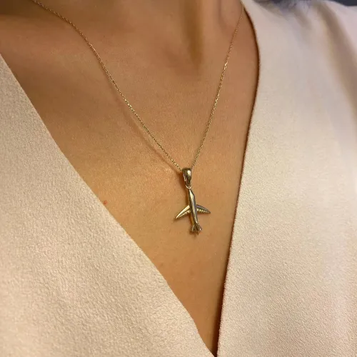 14 Ayar Altın Uçak Kolye Ucu