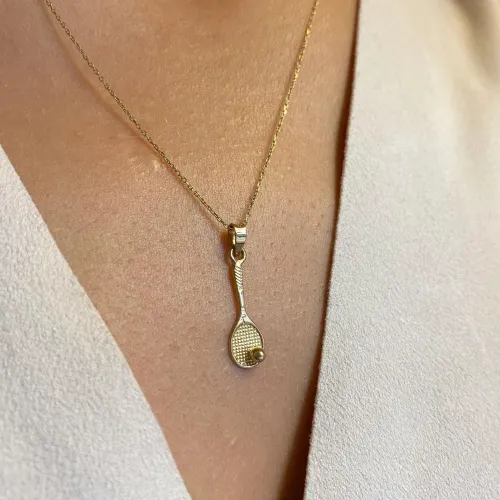 14 Ayar Altın Tenis Raketi Kolye Ucu