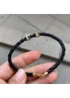 14 Ayar Altın Deri Kordonlu 2 Küp Bileklik - 6mm