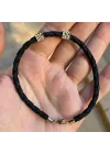 14 Ayar Altın Deri Kordonlu 2 Küp Bileklik - 6mm