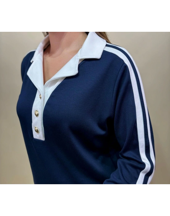 Polo Yaka Düğme Detaylı Cepli Beli Lastikli Kadın Alt Üst Takım