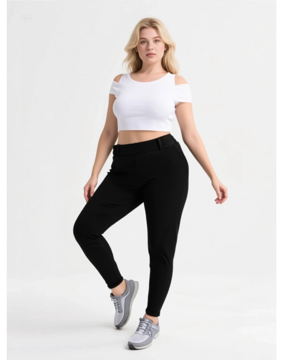 Çelik Kumaş Duble Paça Cepli Ligralı Kadın Pantolon Kesim Tayt