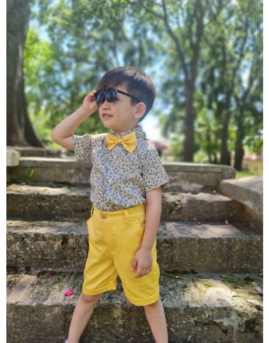 Erkek Çocuk Poplin Gömlek Papyon ve Şort Kombin