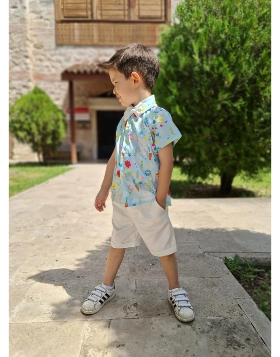 Erkek Çocuk Şortlu Papyon Gömlek Takım