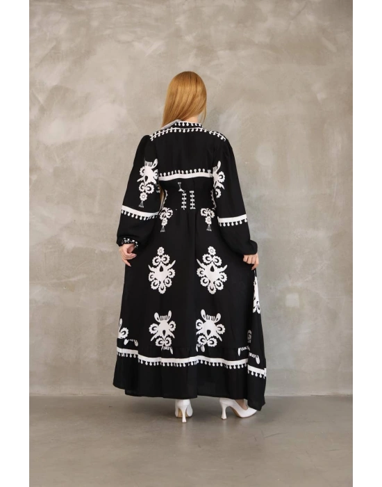 Etnik Desen Uzun Kol Viskon Elbise