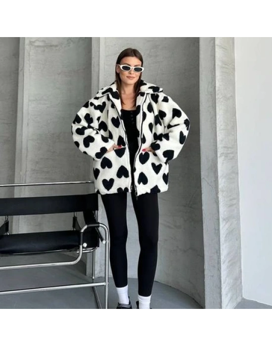 Heart Astarlı Peluş Mont Ceket