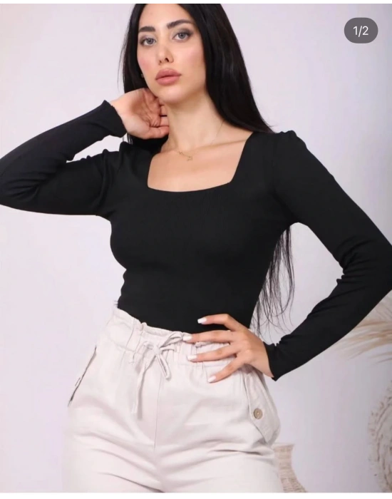 Kare Yaka Uzun Kollu Mikro Fitilli Body