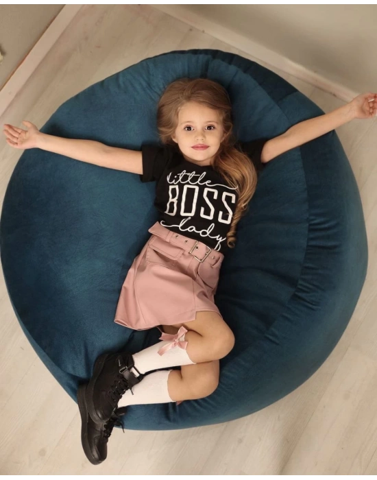 Kemerli Deri Etek Pamuk Penye Bluz Kombin