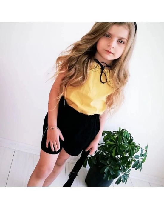 Kız Çocuk Keten Gömlek Şort Takım