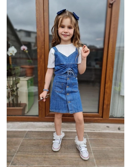 Kız Çocuk Kot Etek Bluz Büstiyer Takım