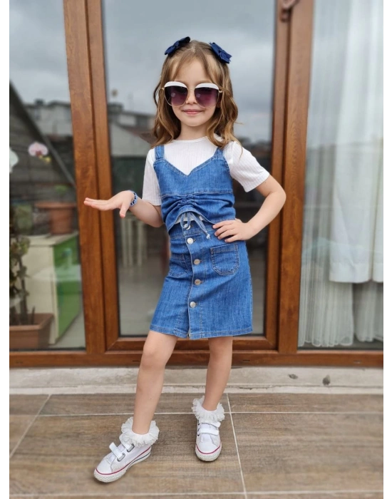 Kız Çocuk Kot Etek Bluz Büstiyer Takım