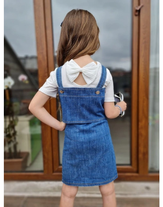 Kız Çocuk Kot Etek Bluz Büstiyer Takım