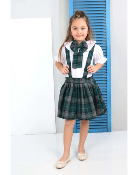 Kız Çocuk Salopet Gömlek Takım Pembe