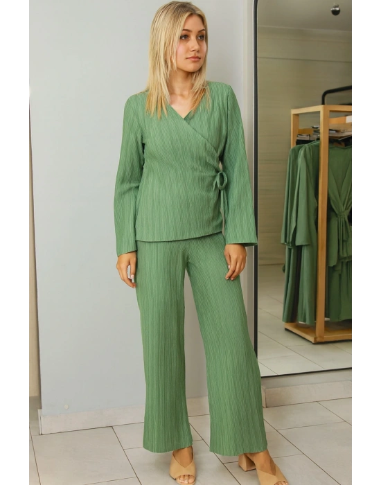 Kurvaze Yaka Bağlamalı Alt Üst Kadın Takım