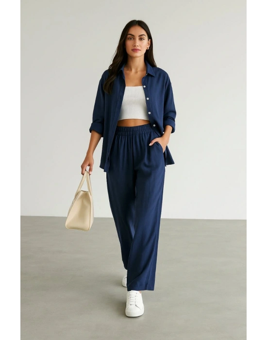 Müslin Gömlek Pantolon Takım Lacivert