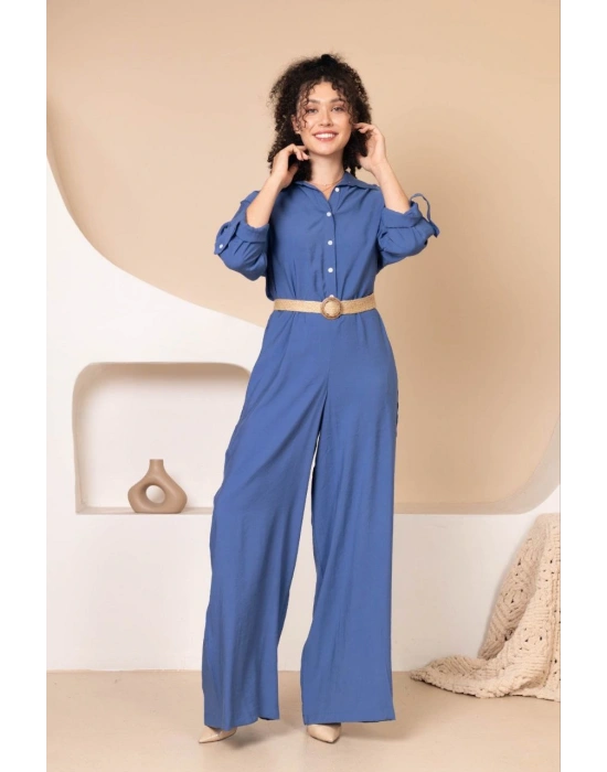 Müslin Rahat Kalıp Oversize Kadın Tulum İndigo