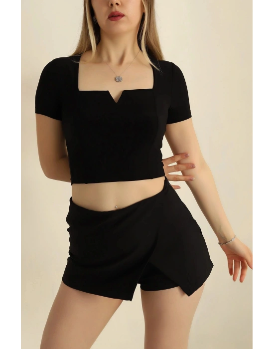 Sandy V Yaka Detaylı Yarım Kol Kadın Bluz