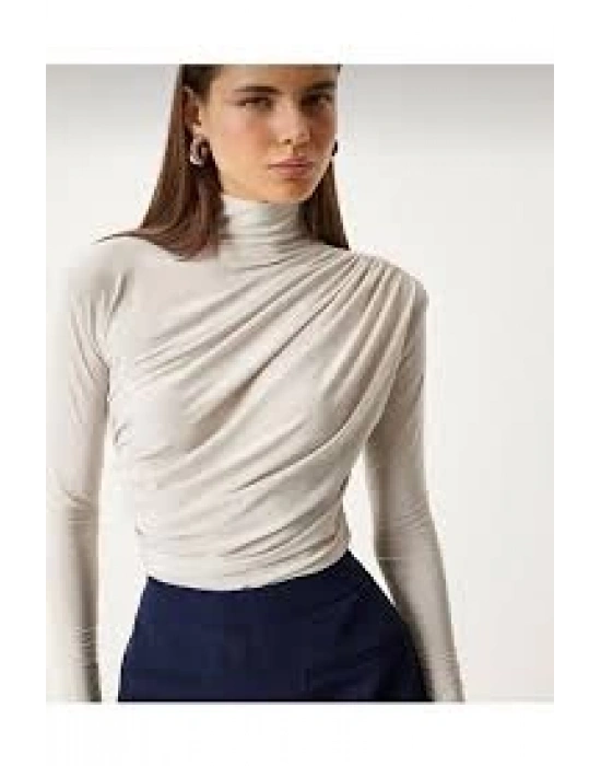 Sandy Yanları Büzgülü Balıkçı Yaka Bluz Bej