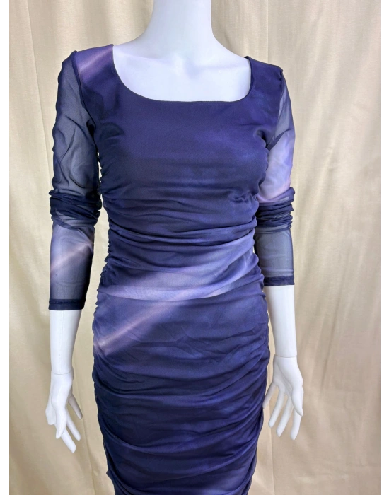 Şifon Kumaş Astarlı Drape Detaylı Elbise