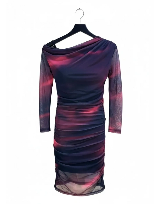 Şifon Kumaş Astarlı Drape Detaylı Elbise