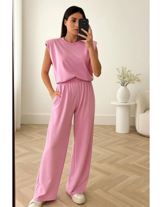 Vatkalı Modal Kumaş Düşük Omuz Bluz Beli Lastikli Cepli Salaş Pantolon