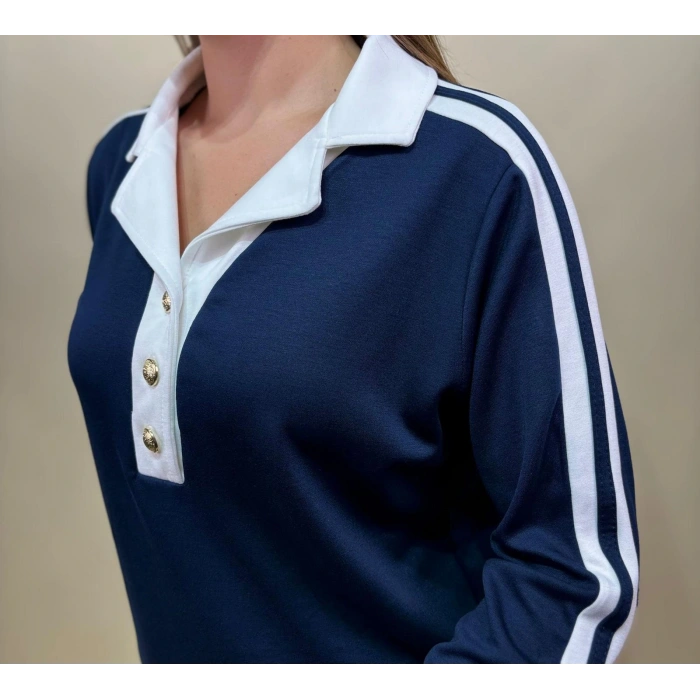 Polo Yaka Düğme Detaylı Cepli Beli Lastikli Kadın Alt Üst Takım