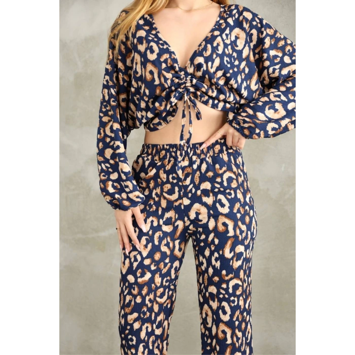 Bürümcük Kumaş Yırtmaçlı Cepli Pntolon Crop Takım