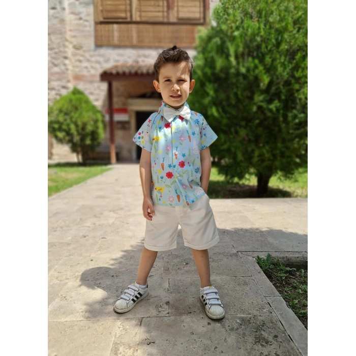 Erkek Çocuk Şortlu Papyon Gömlek Takım
